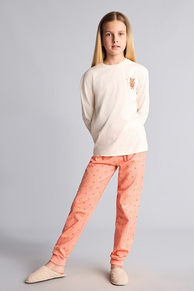 Crew Neck Long Sleeve Printed Regular Fit 2-Piece Pajama Set Girls I2286A826Au