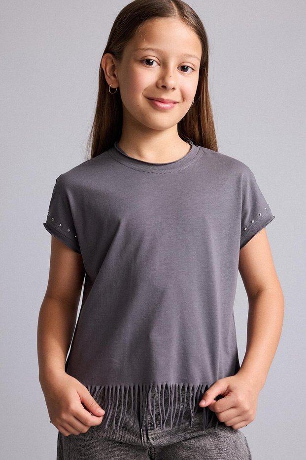 100% Cotton Sequined Tassel Combed Cotton Short Sleeve T-Shirt Girl Child H5999A826Hs