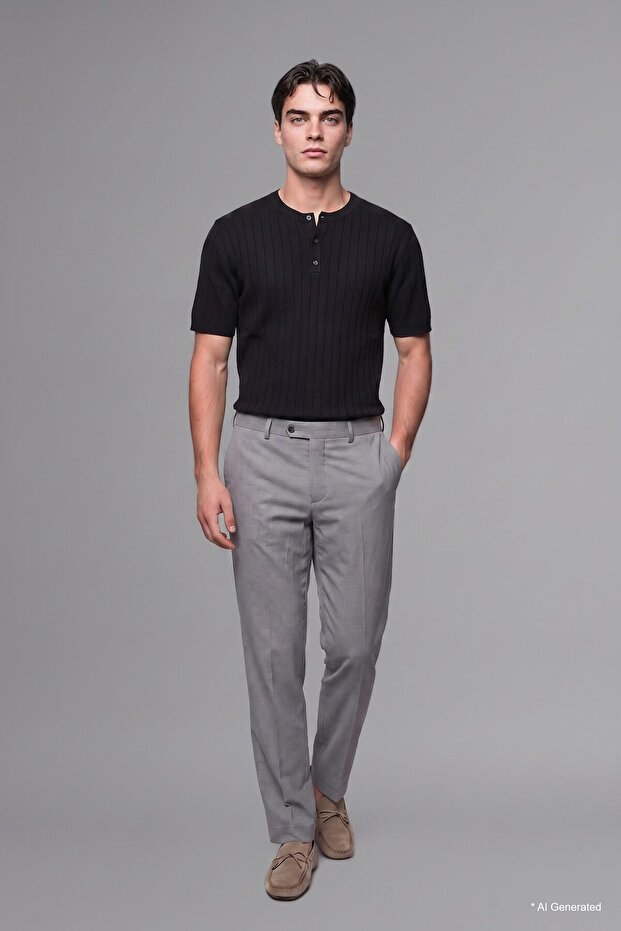 Standard Fit Short Sleeve Henley Collar Knitwear T-Shirt I2896Ax26Hs