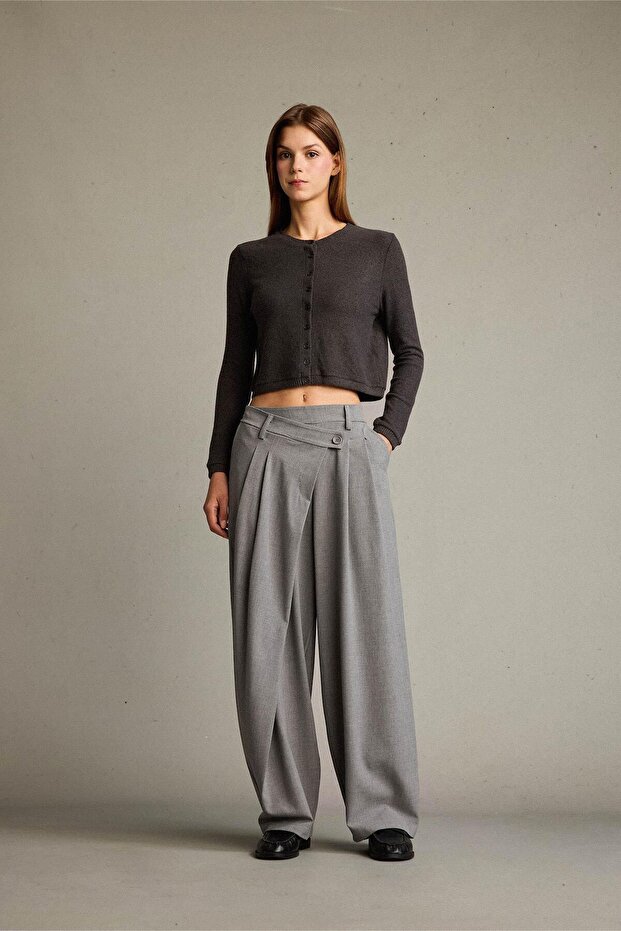 Baggy Fit Zippered Regular Waist Standard Length Trousers F9191Ax25Sm