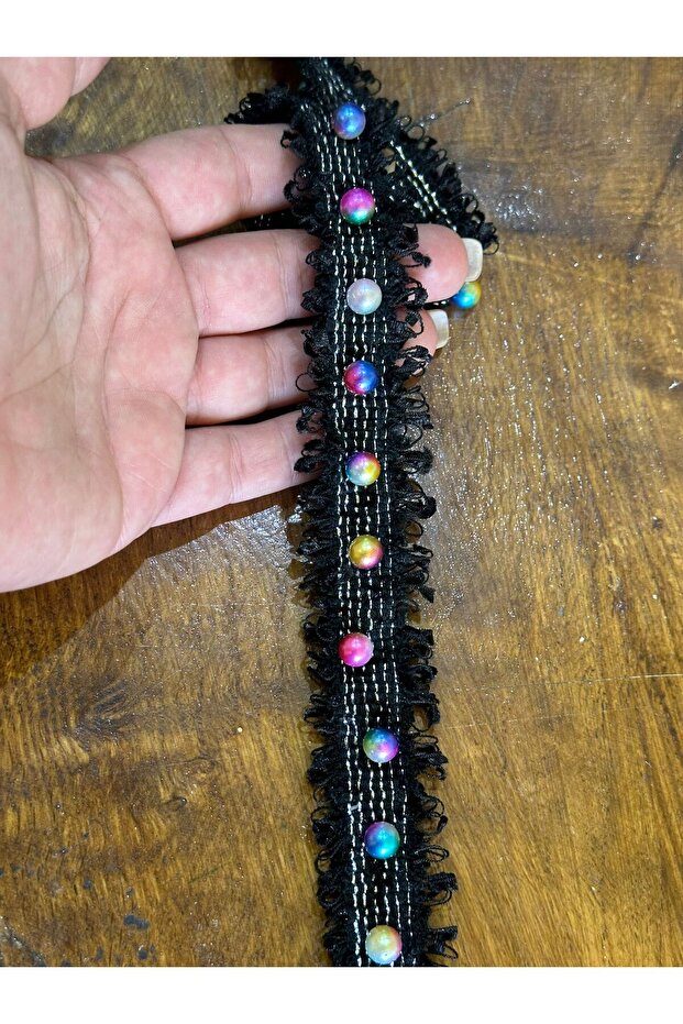 EN 3 CM Tasseled Beaded Design Ribbon Sewing Garment Accessory (1 Meter) Black