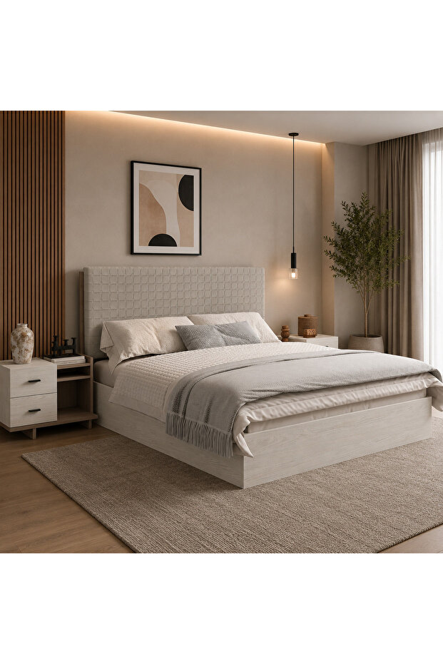 سرير من هاي بوينت بتصميم خشبي متين مع ظهر بتنجيد ناعم, 197 × 209.5 سم باللون الرمادي الفاتح