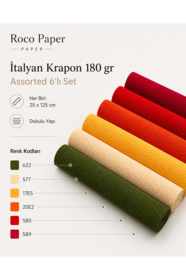 Italian Krapon Paper Set Classic– 180 Gr - 25X125 cm 6 Pack - 260% Stretch
