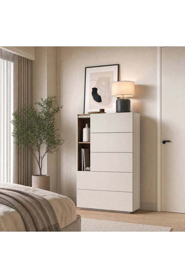 وحدة ادراج من هاي بوينت بأدراج واسعة وتنظيم عملي بتصميم عملي يضيف لمسة مميزة , مكونة من 5 أدراج, 70 × 41.5 سم, باللون الأبيض