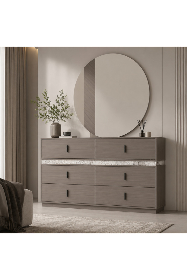 تسريحة غرفة نوم من هاي بوينت بتصميم عملي ومساحة تخزين عملية بتنظيم ذكي مع مرآة , 140 × 40 سم ,باللون البني