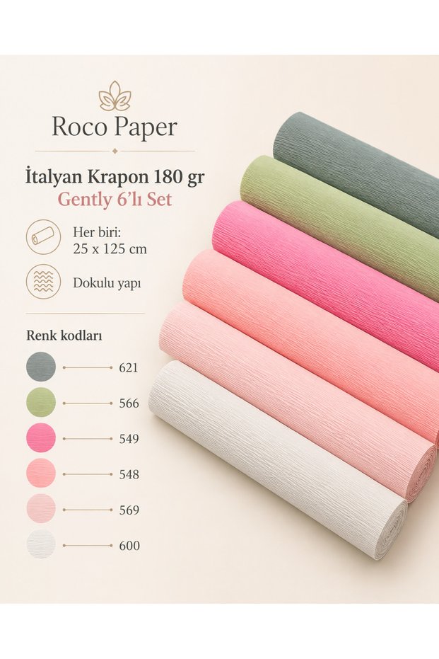 Italian Krapon Paper Set Gently – 180 Gr - 25X125 cm Pack of 6 - 260% Stretching Feature