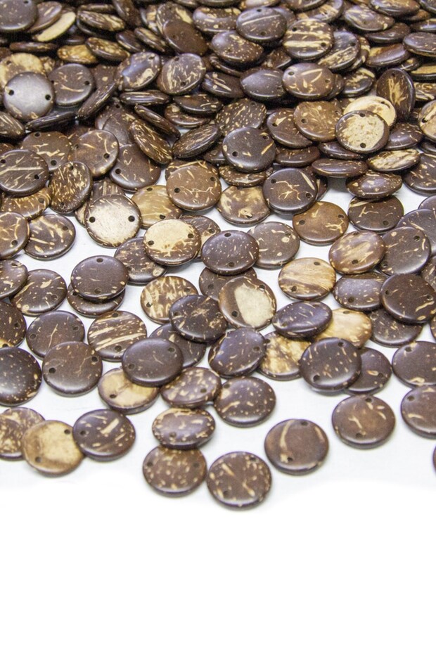 15 mm Double Hole Coconut Wooden Beads 50 Gr (90 Pieces)