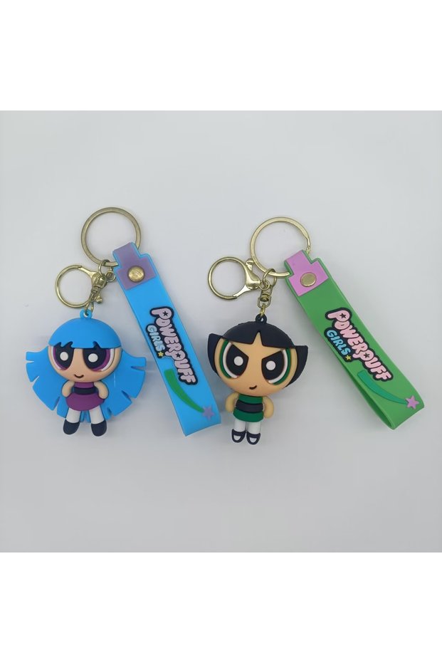 Bandai 2PCS-A 6cm Classic Anime Cartoon Powerpuff Girls Butterfly Keychain Men's And Women's Pendant