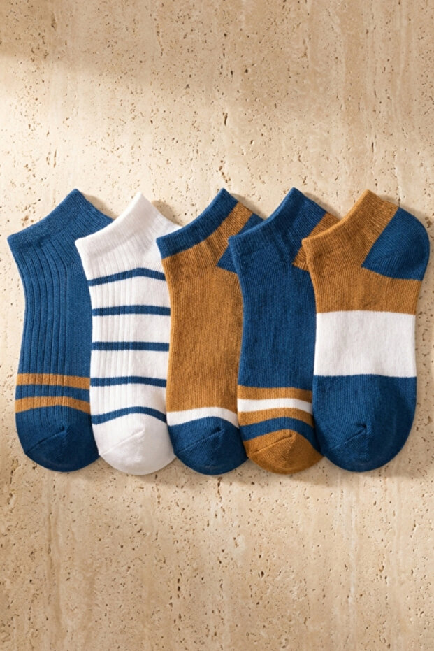 Men's 5-Piece Stripe Detailed Booties Socks
