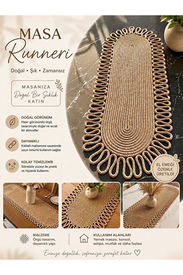 Wicker Jute, Tablecloth, Coffee Table Runner. 30X80