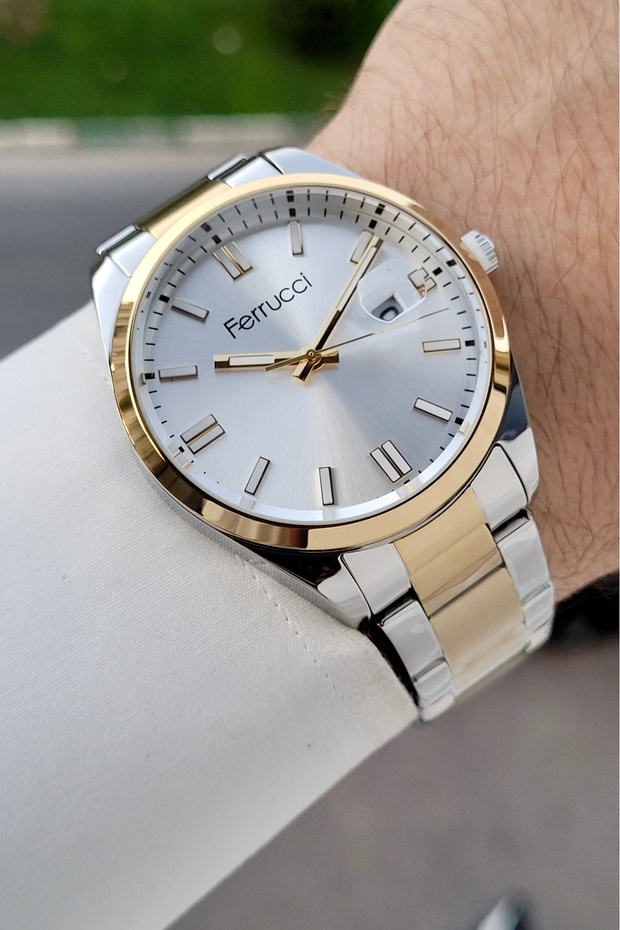 Gold Gray Color Same as Pictured 40 mm Men's Wristwatch with Calendar