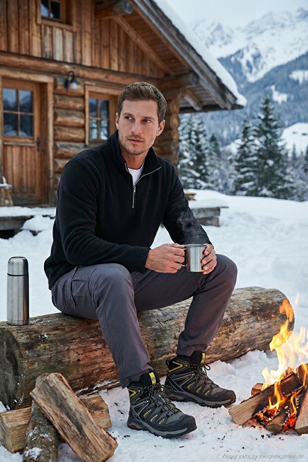 Slim Fit Mock Neck Cold-Proof Winter Fleece-Lined Fleece Men's Polar 5906053