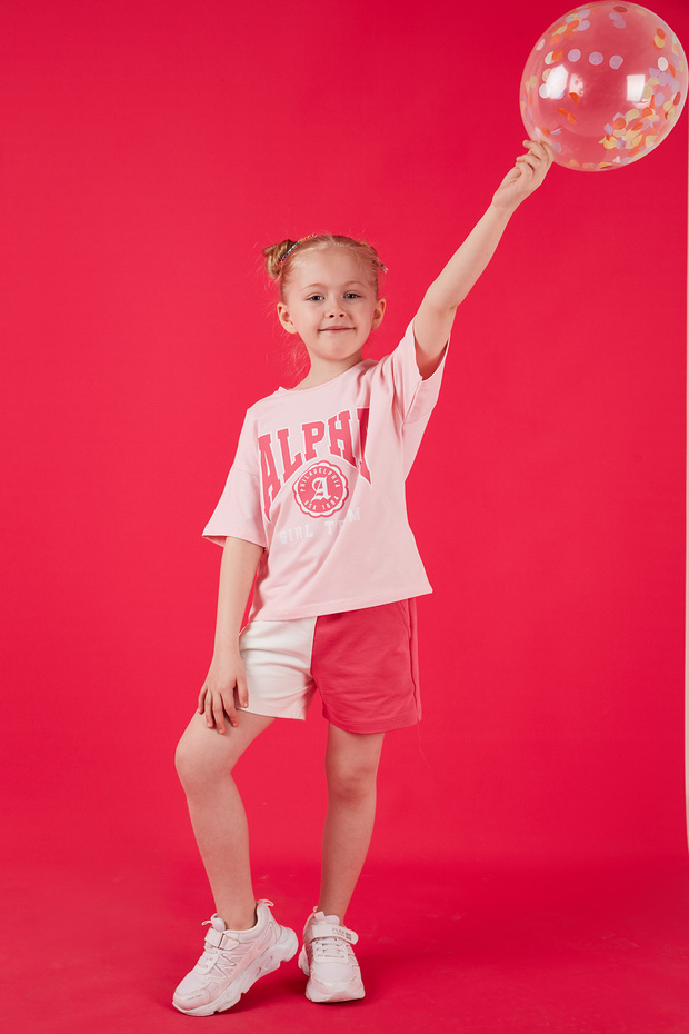 Cotton Printed Crew Neck Shorts Top and Bottom Set Girl's SET6212006
