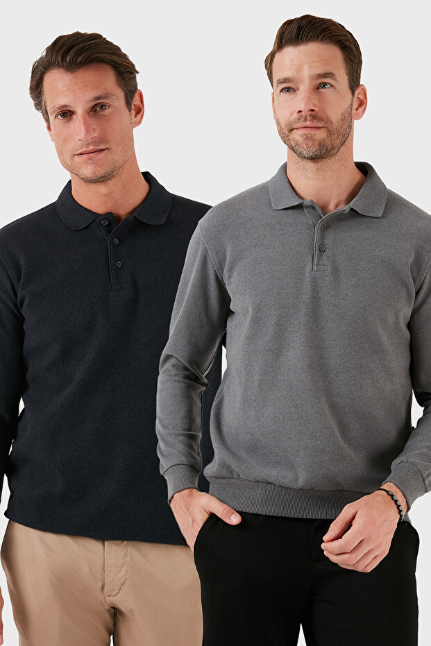 Cotton Blend Regular Fit 2-Pack Polo Neck Sweater Men's Polo Neck Sweater 456223S2