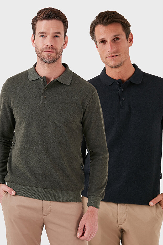 Cotton Blend Regular Fit 2-Pack Polo Neck Sweater Men's Polo Neck Sweater 456223S2