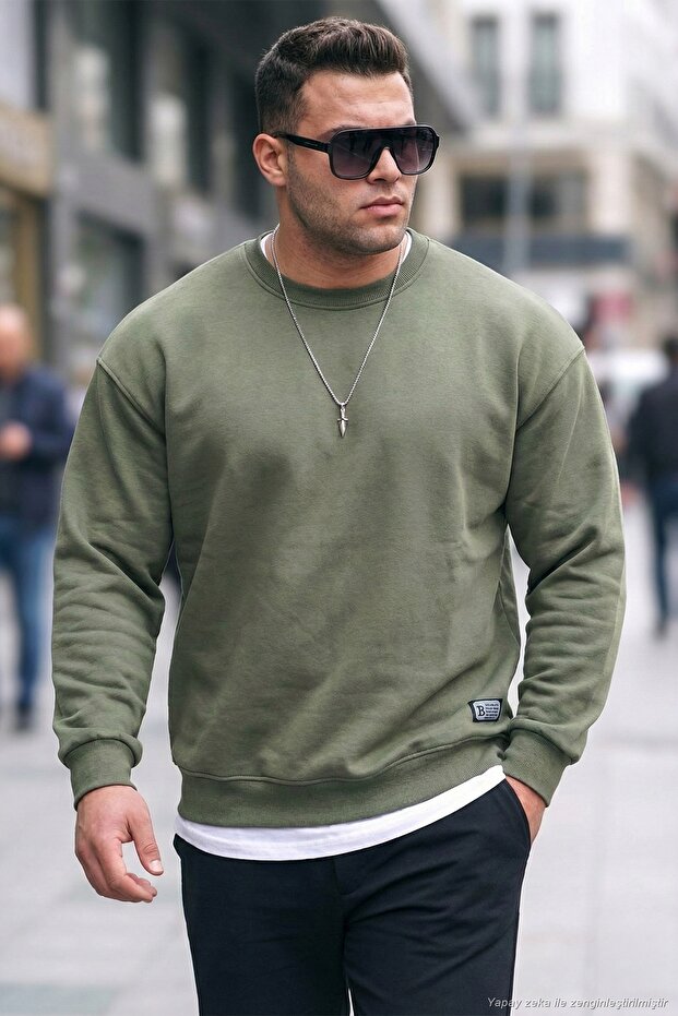 عادية تناسب طاقم الرقبة القطن مشعر من الداخل لينة مضلع العرق الرجال SWEAT5905255