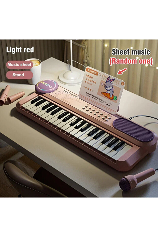 light red Kids Electric Piano 37 Baby Keyboard with Microphone Singing Songs Development Educational