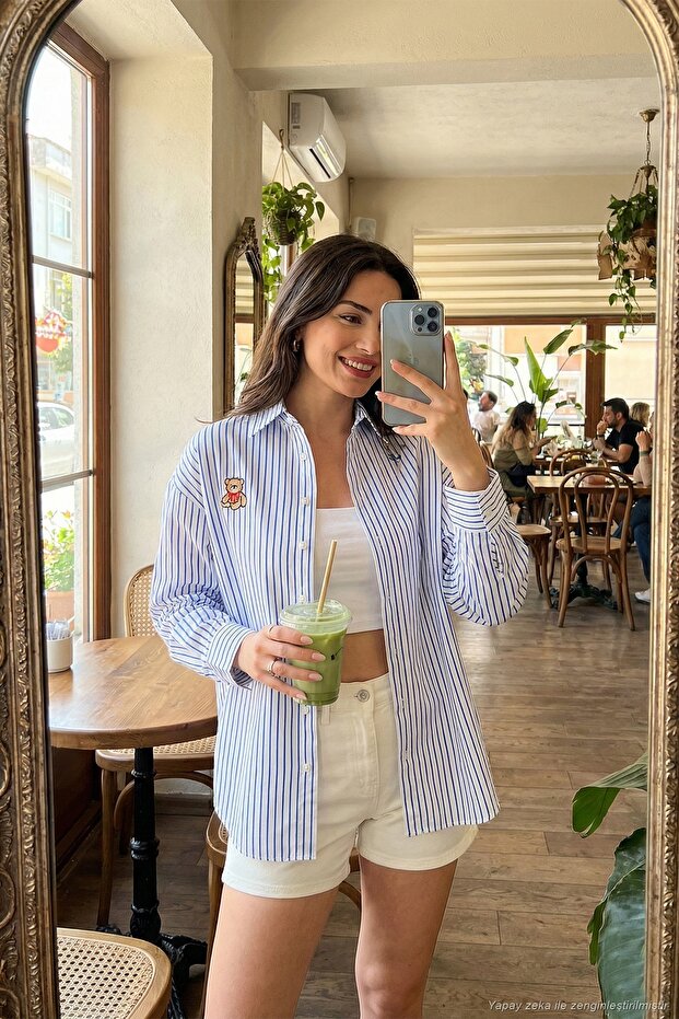 Cotton Blended Regular Fit Teddy Bear Embroidered Shirt Shirt 6773106