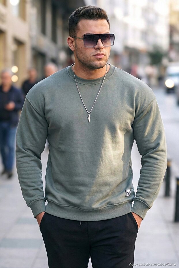 عادية تناسب طاقم الرقبة القطن مشعر من الداخل لينة مضلع العرق الرجال SWEAT5905255