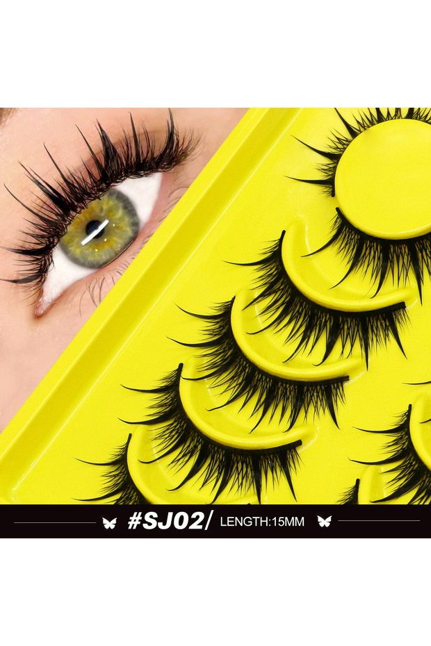 SJ02-Kit Lasvirey Cat Eye Lashes Manga Lashes Styles 3D Faux Mink Lashes Soft Cross Wispy Natural Wi