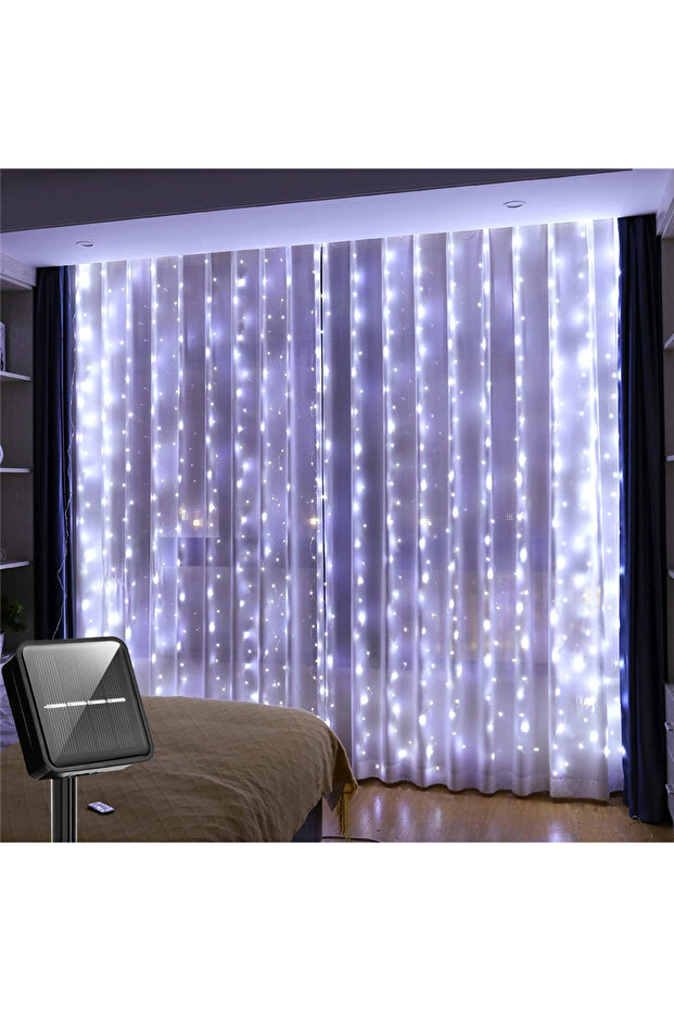 3MX2M 200LEDS WHITE Solar Curtain Light LED Outdoor Waterproof 300leds Garland Decoration String Lig