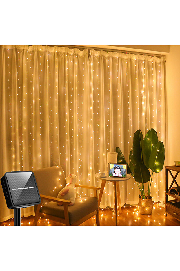 3MX1M 100LEDS Warm White Solar Curtain Light LED Outdoor Waterproof 300leds Garland Decoration Strin