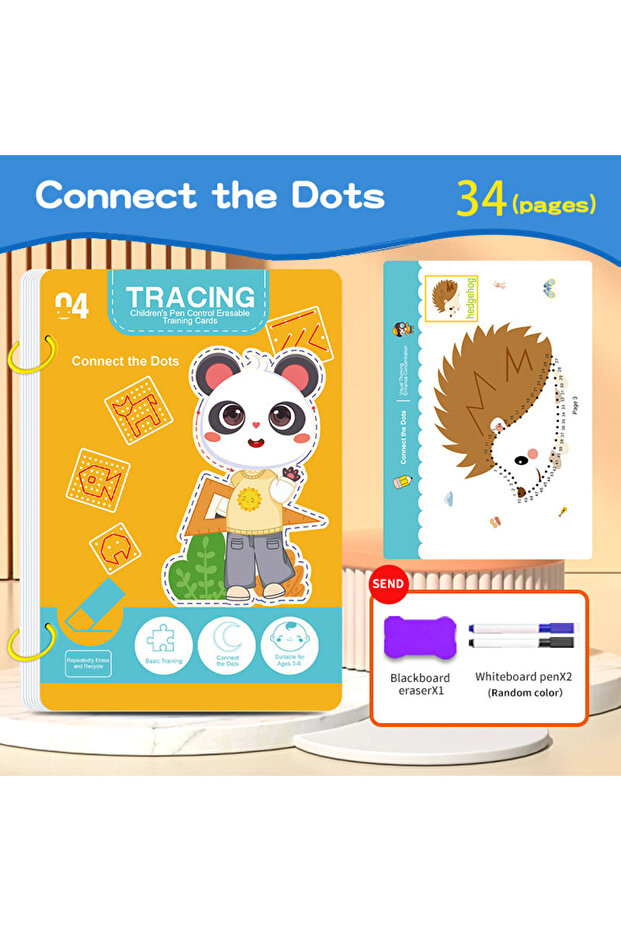 Y04 34-Page Reusable Children's Practice Book Set with Erasable Pen - Early Learning of Writing and