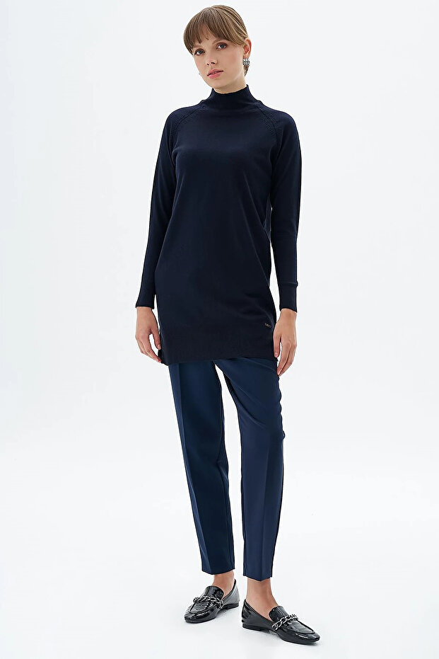 Elastic Pipe Leg Trousers Dark Navy