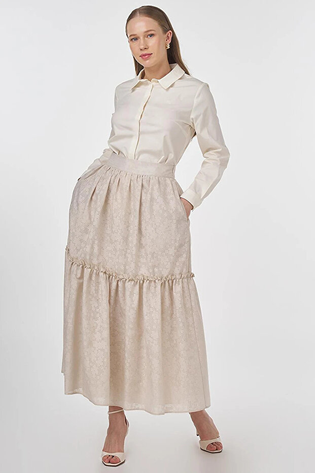 Floral Patterned Ruffle Skirt Stone