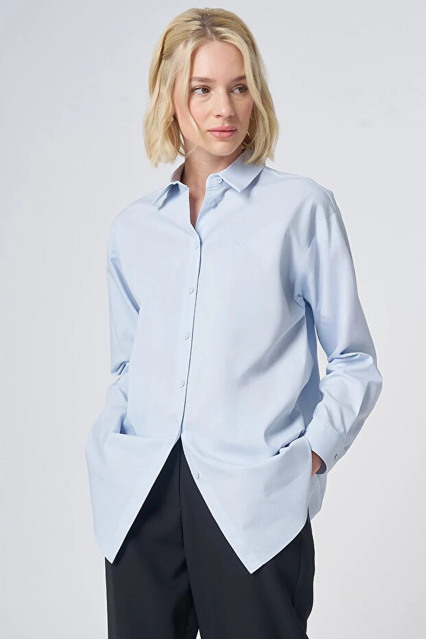 Buttoned Cotton Basic Shirt Ice Blue