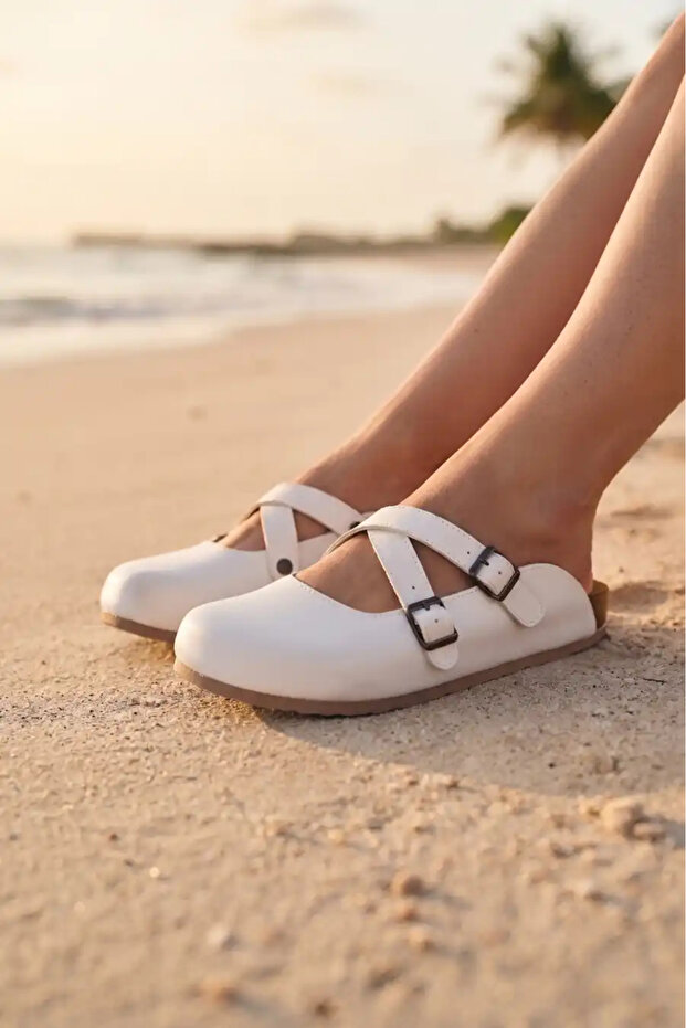 6339 White Cross Sabo Slippers