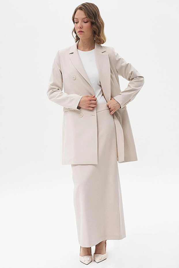 Pencil Skirt with Hidden Slit Detail Stone