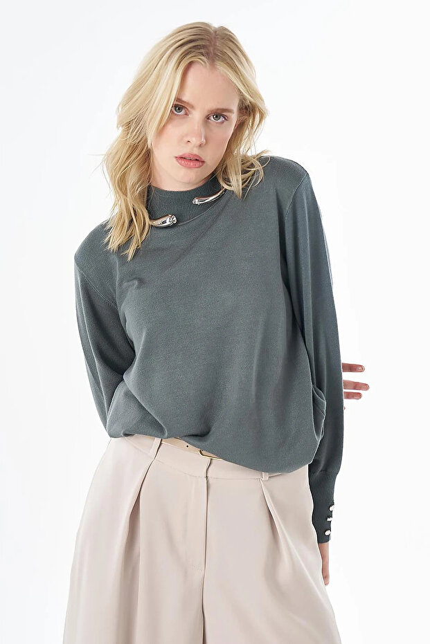Turtleneck Basic Viscose Knitwear Tunic Mildew Green