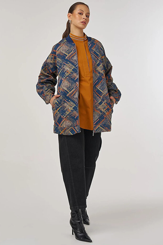 College Collar Abstract Pattern Jacket Pumpkin