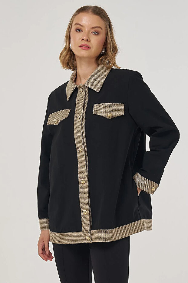 Shiny Buttoned Jacket Black