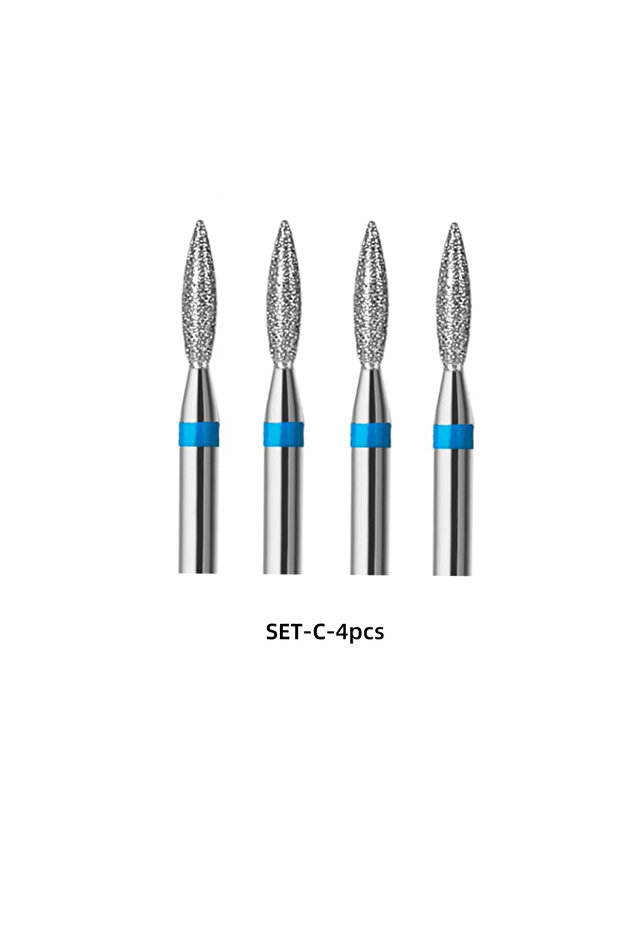 4pcs-C 4pcs Flame Shape Diamond Cuticle Nail Drill Bit Set, Pro Manicure Drill Bits for Nail Prep, 3