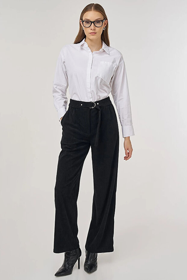 Velvet Trousers with Metal Accessories Black