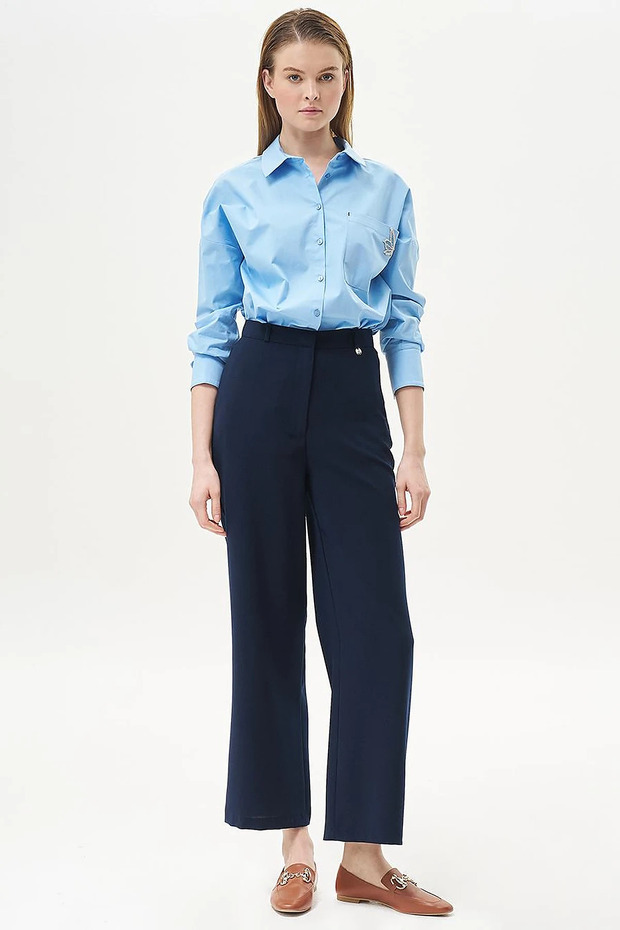 Basic Geniş Paça Krep Pantolon Lacivert
