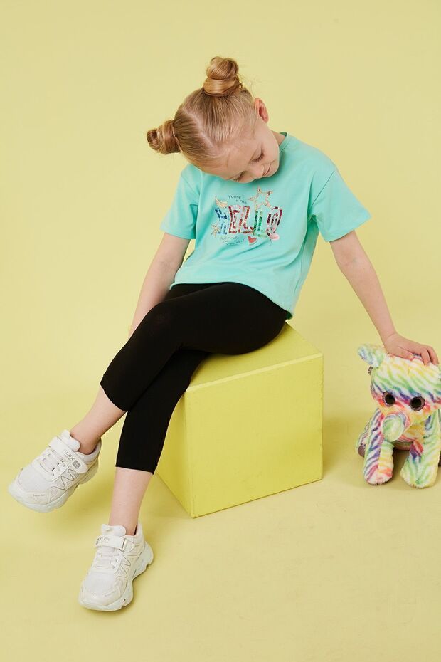 Cotton Crew Neck Short Sleeve Tights Top and Bottom Set Girl's SET6212001
