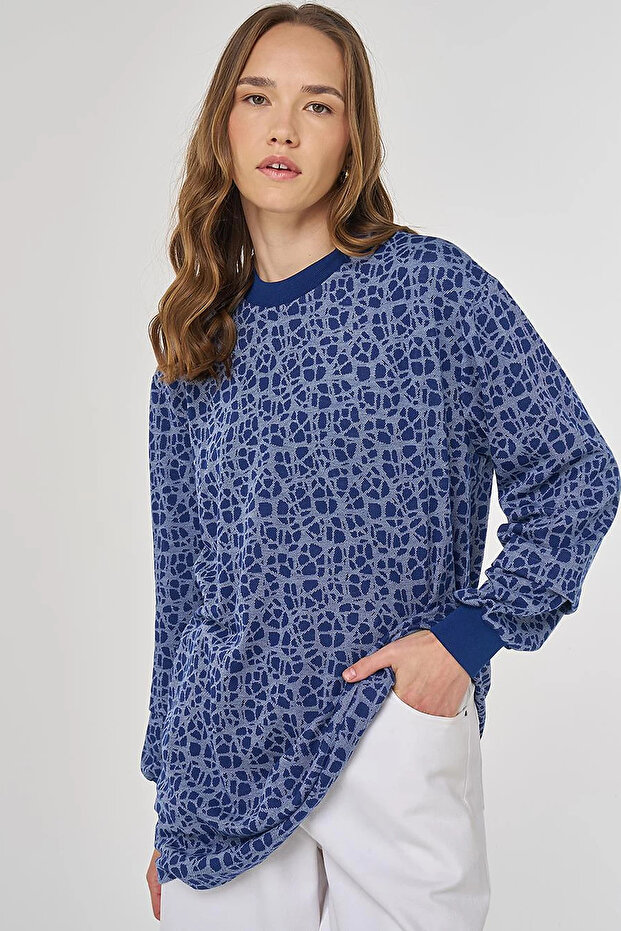 Patterned Viscose Sweatshirt Indigo