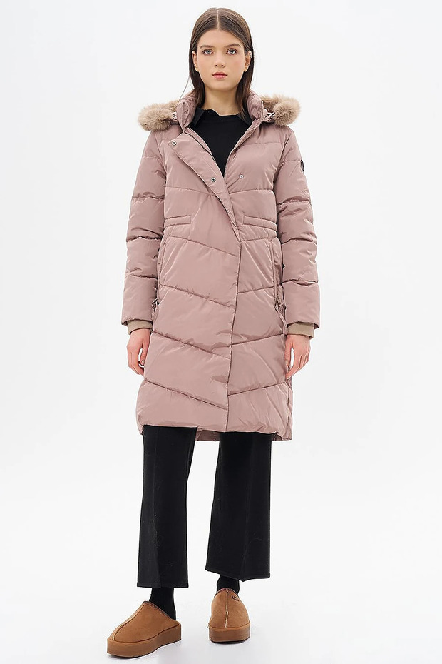 Zippered Pocket Detailed Quilted Coat Beige