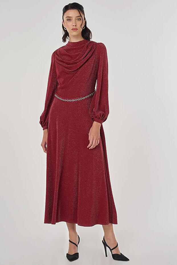 Degaje Collar Stylish Dress Burgundy