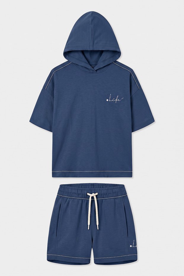 Parlament Hooded Stitched Detail Girls' Shorts Set - 75185