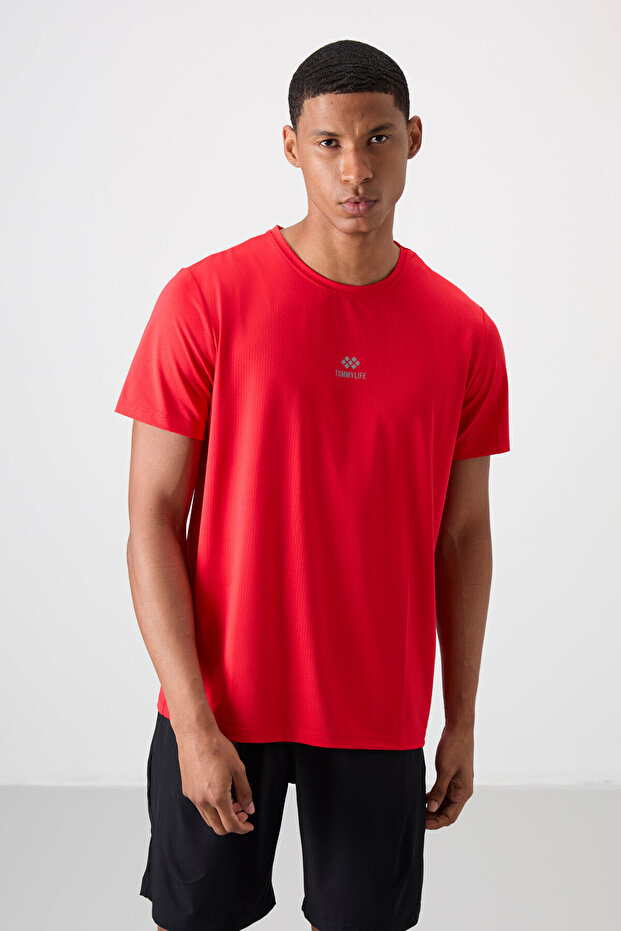Red Breathable Textured Slim Fit Standard Fit Men's Performance T-Shirt - 88387