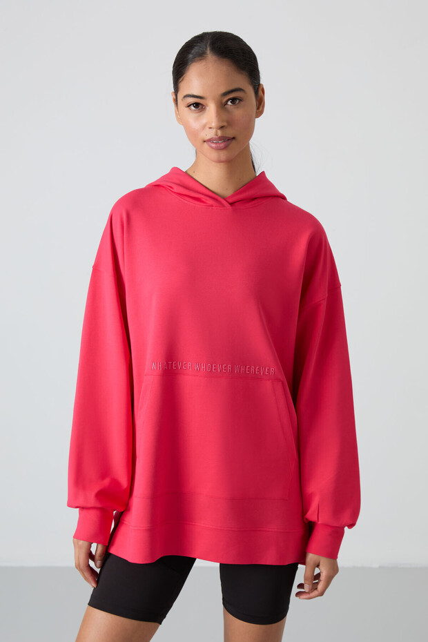 Viva Red Balloon Sleeve Letter Embroidered Women's Comfortable Fit Tunic Sweatshirt - 97163