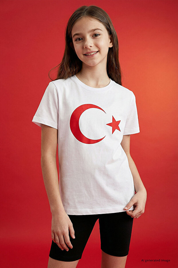 White Moon Star Printed Unisex Kids T-Shirt - 11333