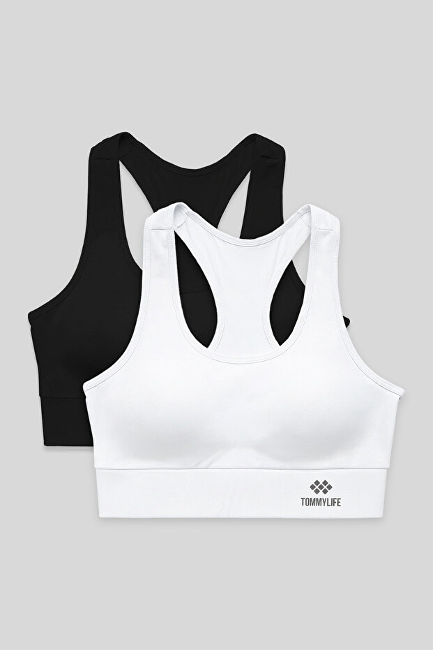 Slim Fit U Neck 2-Pack Black-White Women's Sports Bustier - 97120