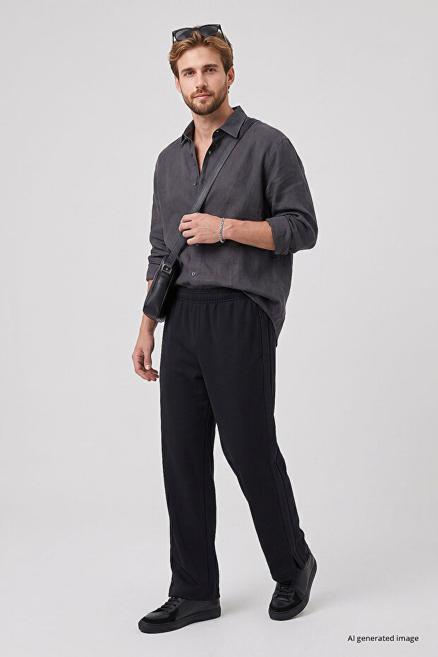 Black Self-Belted Comfortable Fit Men's Palazzo Sweatpants - 82196
