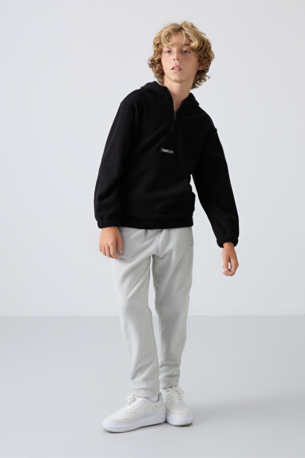 Stone Thick Soft Textured Standard Fit Embroidered Fleece Boys' Tracksuit Bottoms - 11219