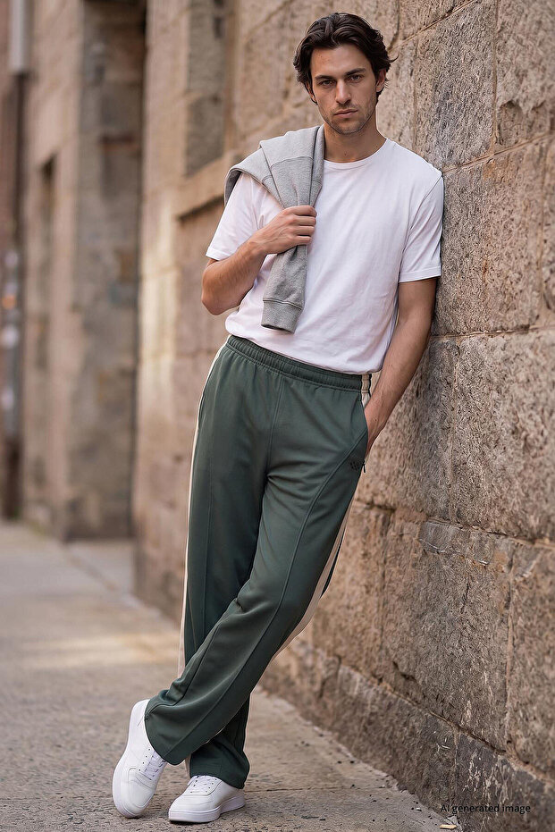 Khaki Textured Standard Fit Palazzo Men's Trousers - 82171